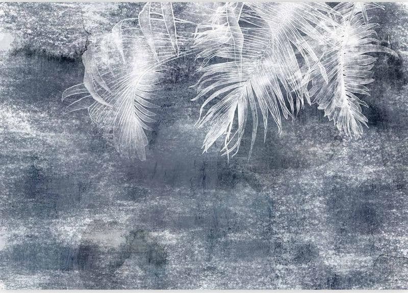 Carta da parati - Abstraction with nature - exotic leaves on a blue background with pattern in Carta da parati Collezione Casa - Trebisacce, commercioVirtuoso.it