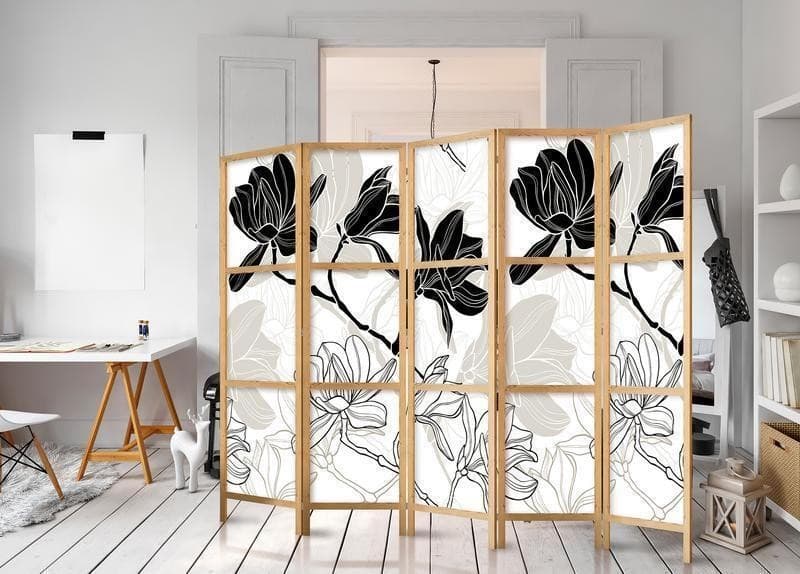 Paravento giapponese Fiori bianchi e neri 5 ante in Paraventi Collezione Casa - Trebisacce, commercioVirtuoso.it