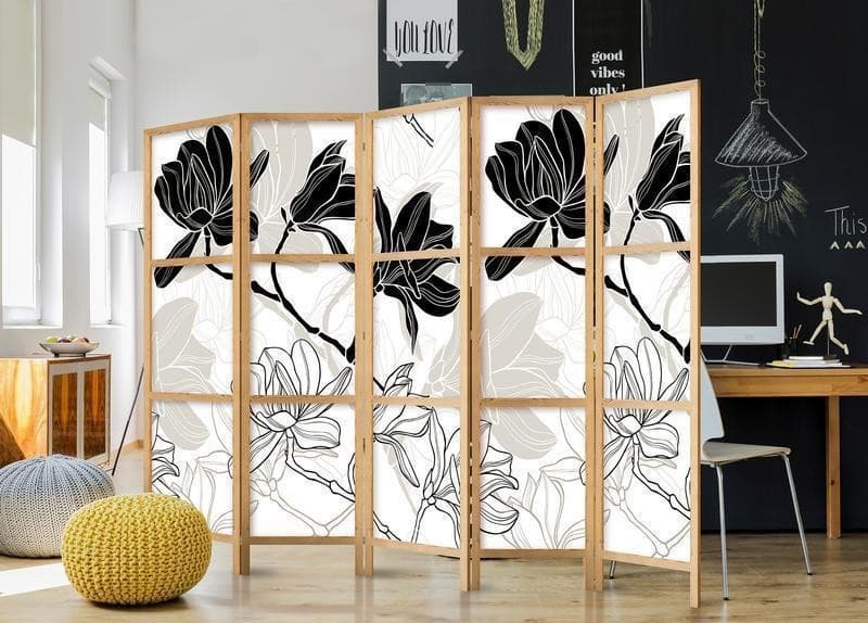 Paravento giapponese Fiori bianchi e neri 5 ante in Paraventi Collezione Casa - Trebisacce, commercioVirtuoso.it