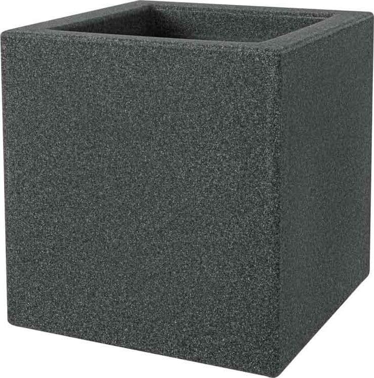 Vaso Moderno "Cubo Schio" Essential in plastica da giardino per fiori e piante – 25 cm, Granite – Teraplast – grigio