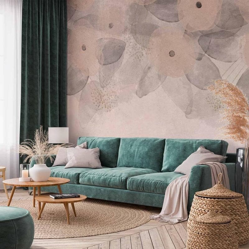 Carta da parati - Minimalist meadow - patterns on a delicate beige textured background in Carta da parati Collezione Casa - Trebisacce, commercioVirtuoso.it