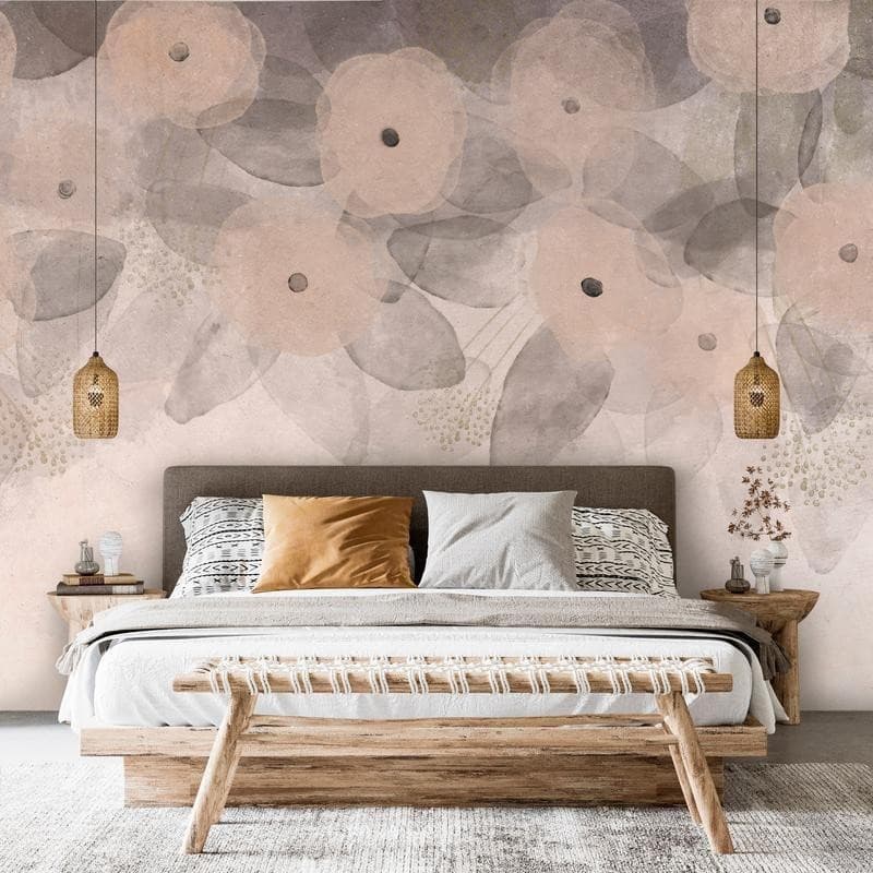 Carta da parati - Minimalist meadow - patterns on a delicate beige textured background in Carta da parati Collezione Casa - Trebisacce, commercioVirtuoso.it