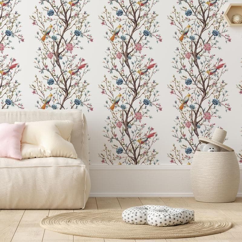 Tappezzeria murale - Birds on a Flowering Twig in Carta da parati Collezione Casa - Trebisacce, commercioVirtuoso.it