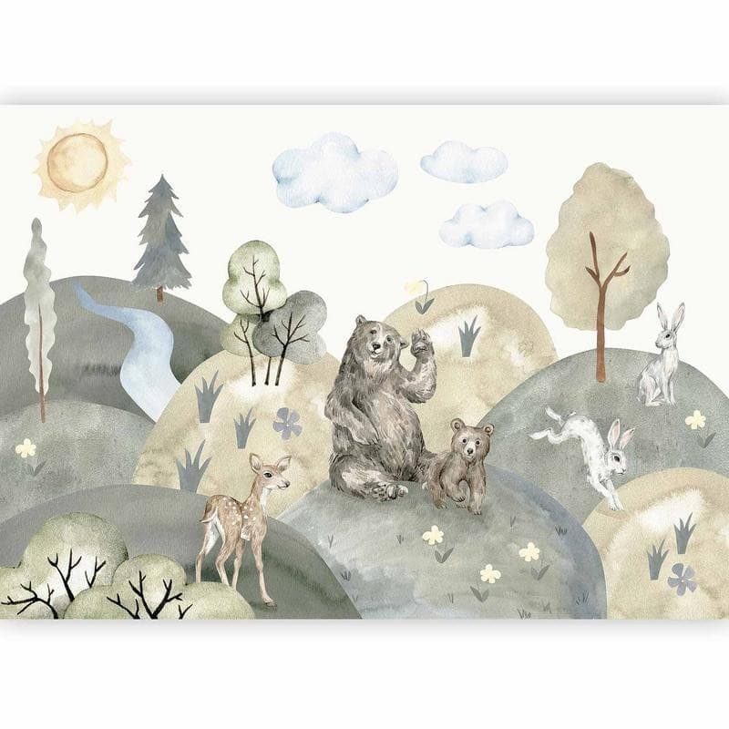 Carta da parati - Green Hills - a Valley With Animals Painted in Watercolours in Carta da parati Collezione Casa - Trebisacce, commercioVirtuoso.it