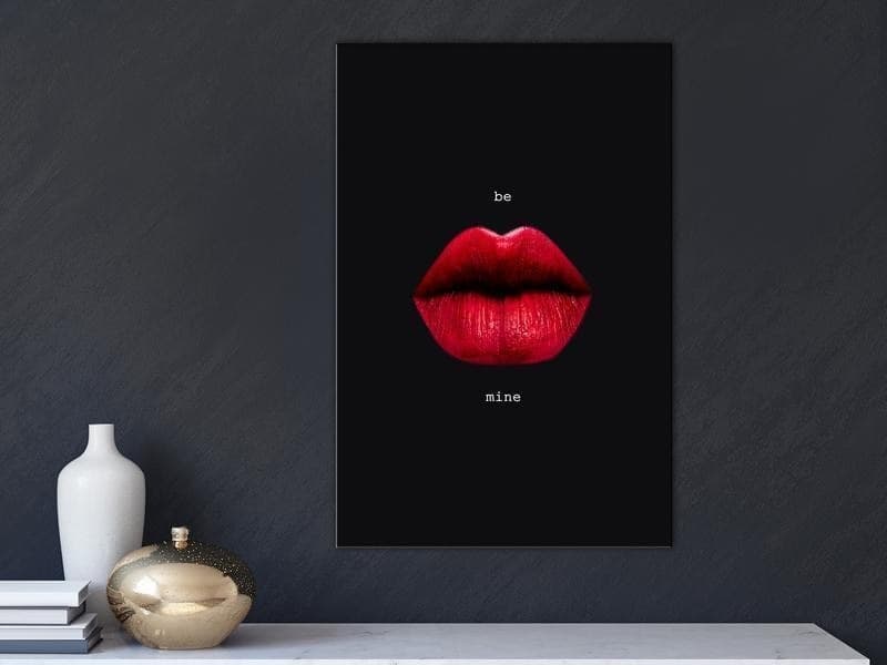 Quadro - Red Lips (1-part) - Black Background with English Text in Poster e stampe Collezione Casa - Trebisacce, commercioVirtuoso.it