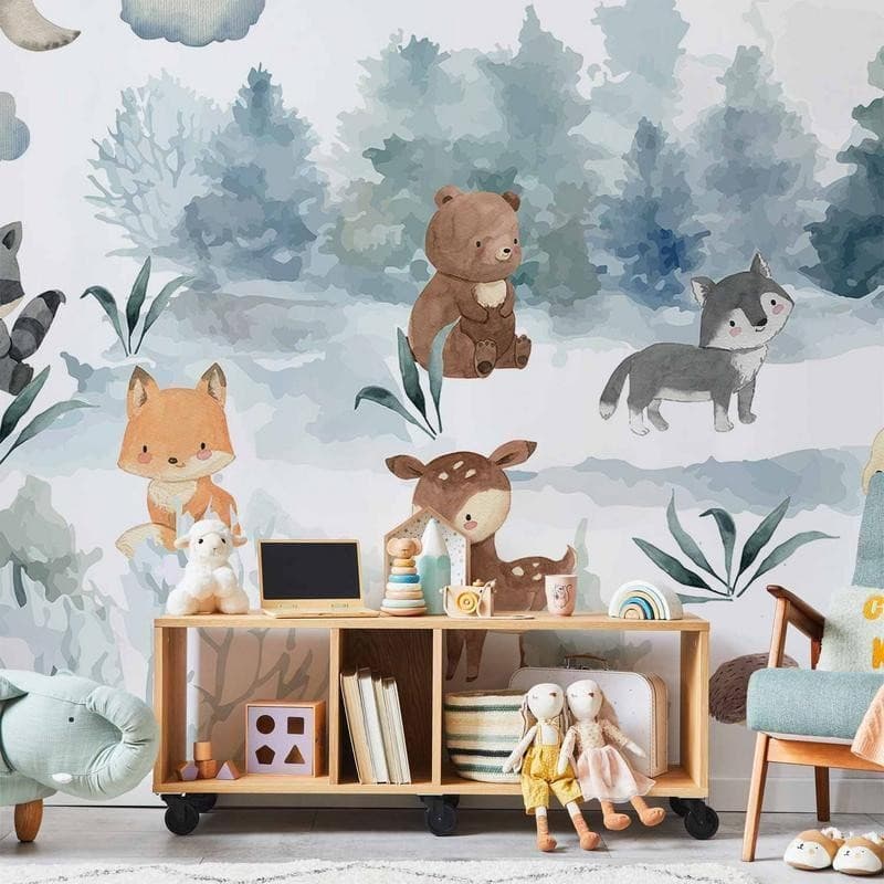 Carta da parati - Forest Games - Animals in a Forest Painted in Watercolours in Carta da parati Collezione Casa - Trebisacce, commercioVirtuoso.it
