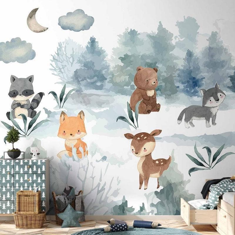 Carta da parati - Forest Games - Animals in a Forest Painted in Watercolours in Carta da parati Collezione Casa - Trebisacce, commercioVirtuoso.it