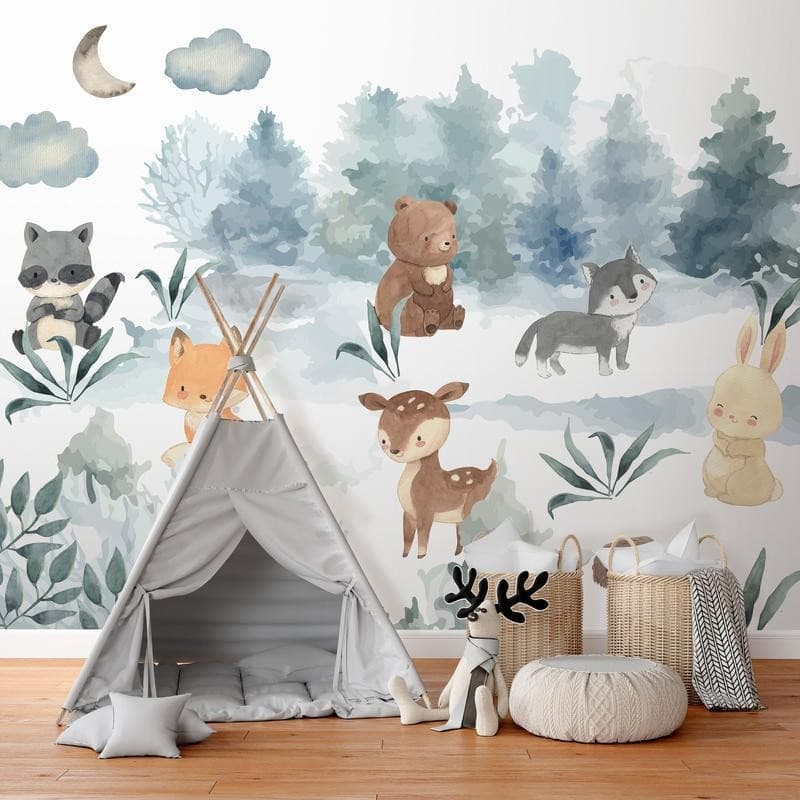 Carta da parati - Forest Games - Animals in a Forest Painted in Watercolours in Carta da parati Collezione Casa - Trebisacce, commercioVirtuoso.it