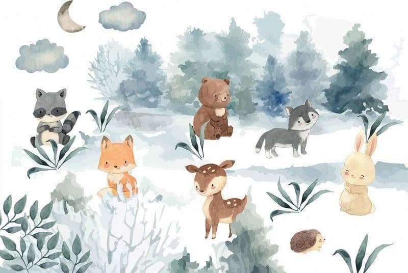 Carta da parati - Forest Games - Animals in a Forest Painted in Watercolours in Carta da parati Collezione Casa - Trebisacce, commercioVirtuoso.it