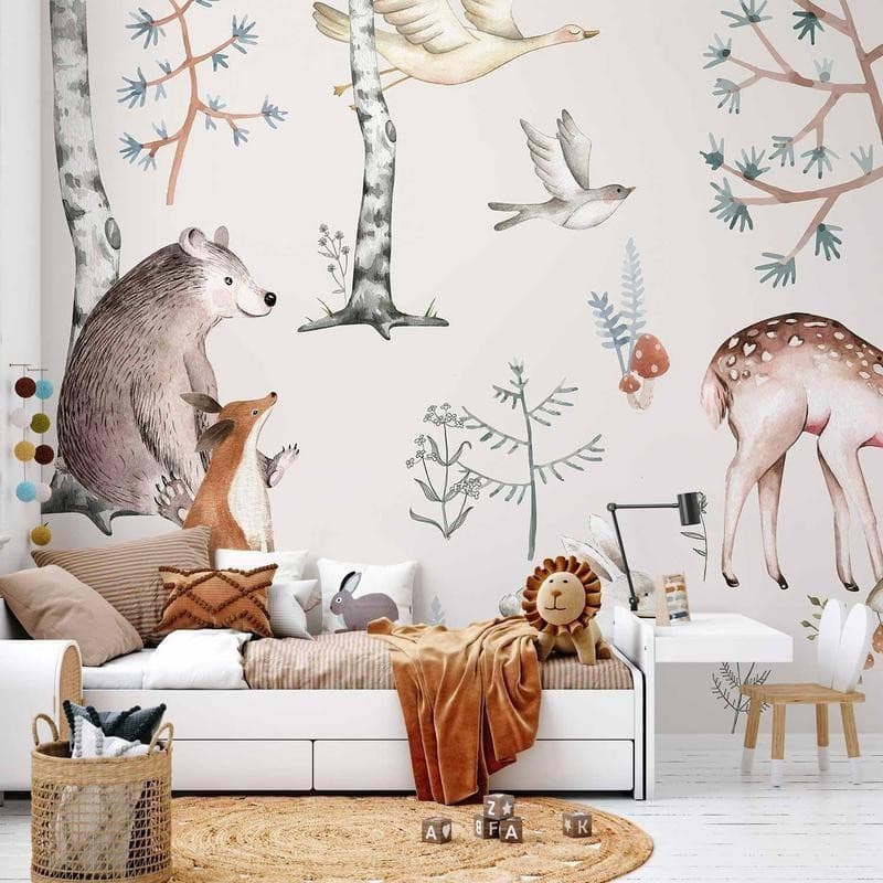 Carta da parati - Forest Land With Animals Painted in Watercolours in Carta da parati Collezione Casa - Trebisacce, commercioVirtuoso.it