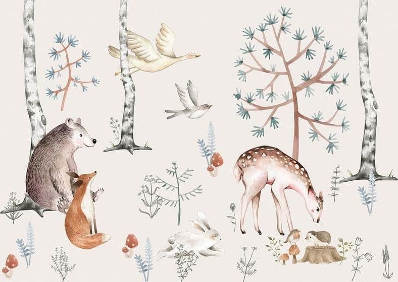 Carta da parati - Forest Land With Animals Painted in Watercolours in Carta da parati Collezione Casa - Trebisacce, commercioVirtuoso.it