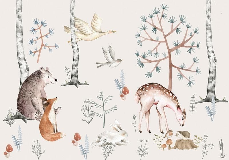 Carta da parati - Forest Land With Animals Painted in Watercolours in Carta da parati Collezione Casa - Trebisacce, commercioVirtuoso.it