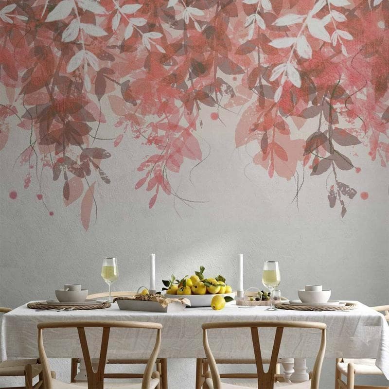 Carta da parati - Under vegetation - hanging vines of pink leaves on a neutral background in Carta da parati Collezione Casa - Trebisacce, commercioVirtuoso.it