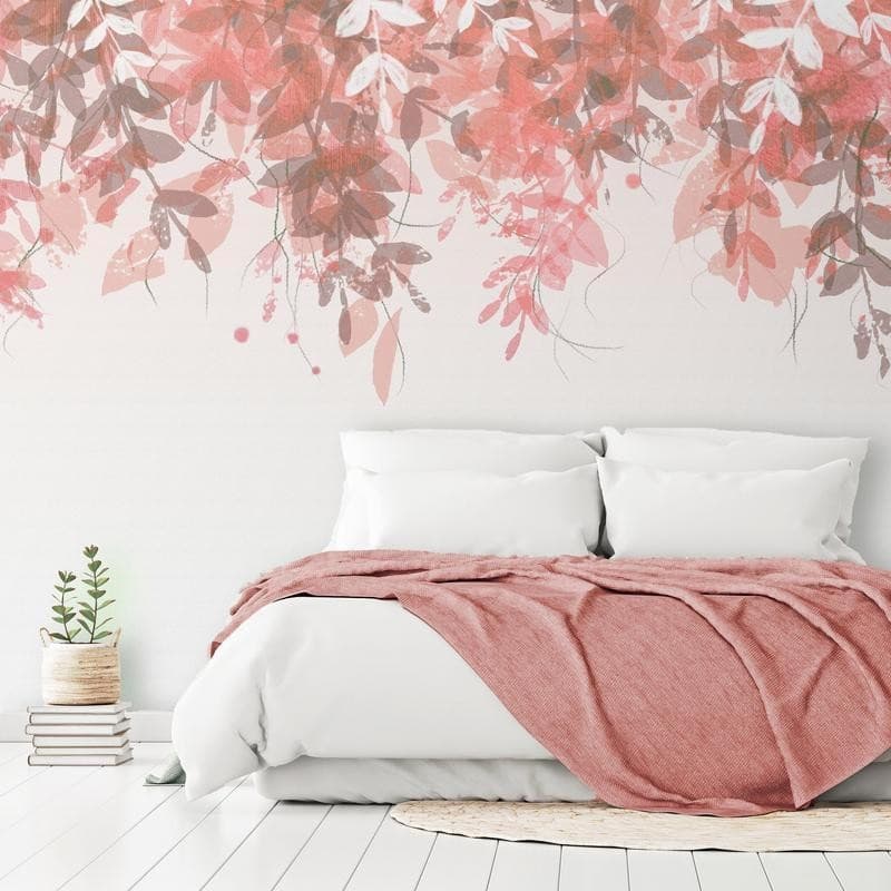 Carta da parati - Under vegetation - hanging vines of pink leaves on a neutral background in Carta da parati Collezione Casa - Trebisacce, commercioVirtuoso.it