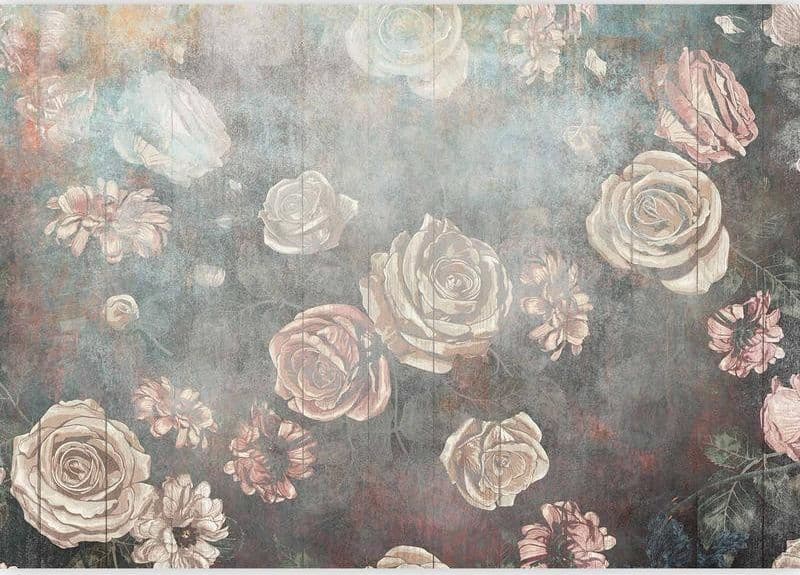 Carta da parati - Misty nature - muted rose flowers on a background in grey tones in Carta da parati Collezione Casa - Trebisacce, commercioVirtuoso.it