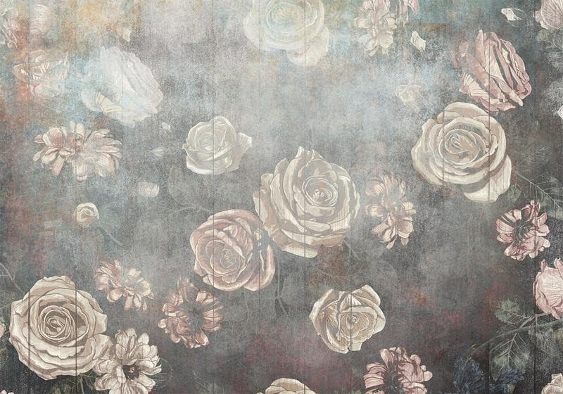 Carta da parati - Misty nature - muted rose flowers on a background in grey tones in Carta da parati Collezione Casa - Trebisacce, commercioVirtuoso.it
