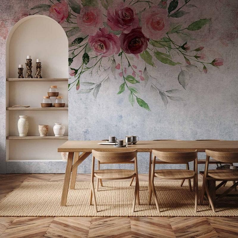 Carta da parati - Summer bloom - plant motif with flowers and leaves in pink tones in Carta da parati Collezione Casa - Trebisacce, commercioVirtuoso.it