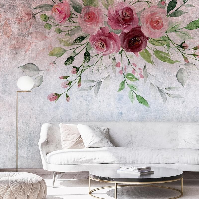 Carta da parati - Summer bloom - plant motif with flowers and leaves in pink tones in Carta da parati Collezione Casa - Trebisacce, commercioVirtuoso.it