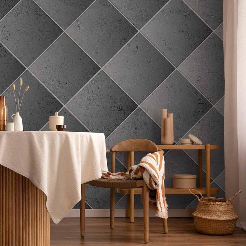 Carta da parati - Grey symmetry - geometric concrete pattern with white joints in Carta da parati Collezione Casa - Trebisacce, commercioVirtuoso.it