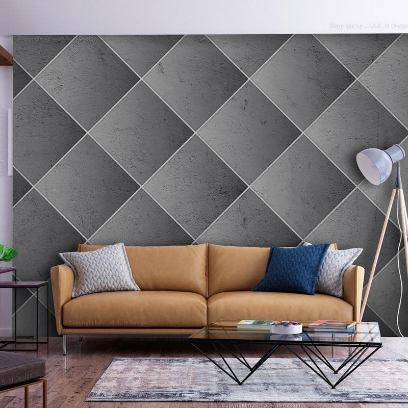 Carta da parati - Grey symmetry - geometric concrete pattern with white joints in Carta da parati Collezione Casa - Trebisacce, commercioVirtuoso.it