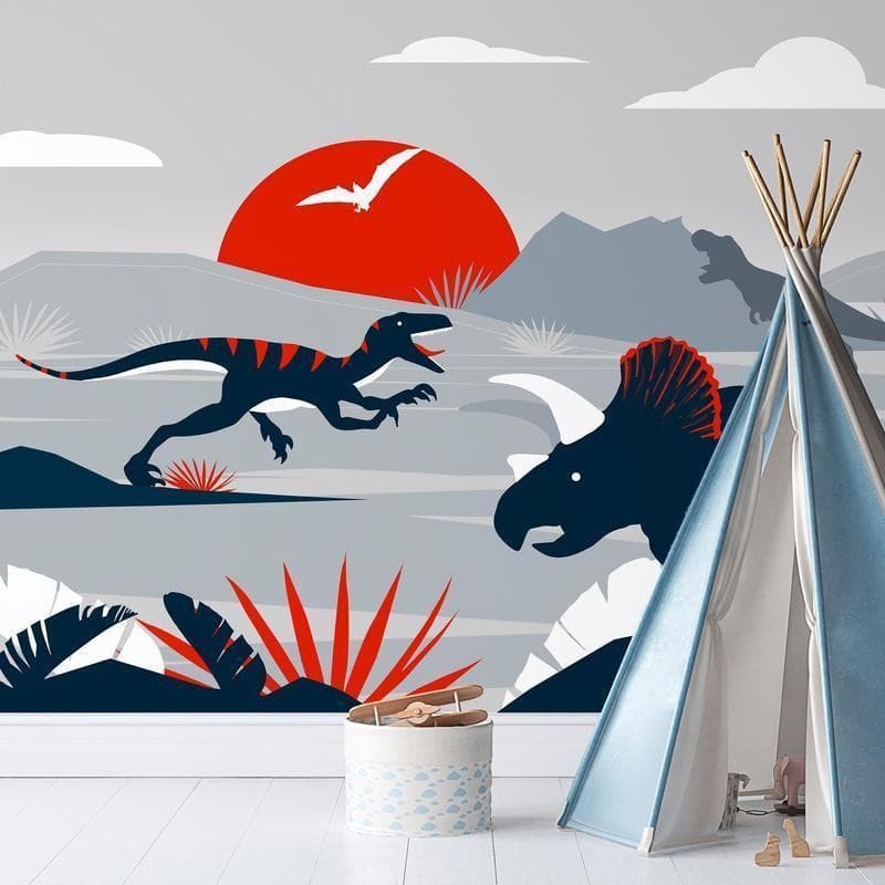 Carta da parati - Last dinosaurs with red - abstract landscape for a room in Carta da parati Collezione Casa - Trebisacce, commercioVirtuoso.it