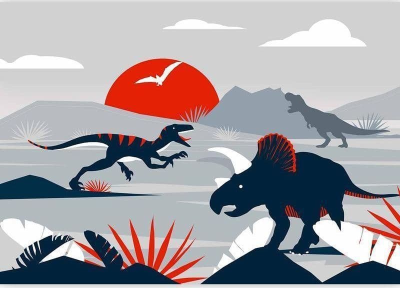 Carta da parati - Last dinosaurs with red - abstract landscape for a room in Carta da parati Collezione Casa - Trebisacce, commercioVirtuoso.it
