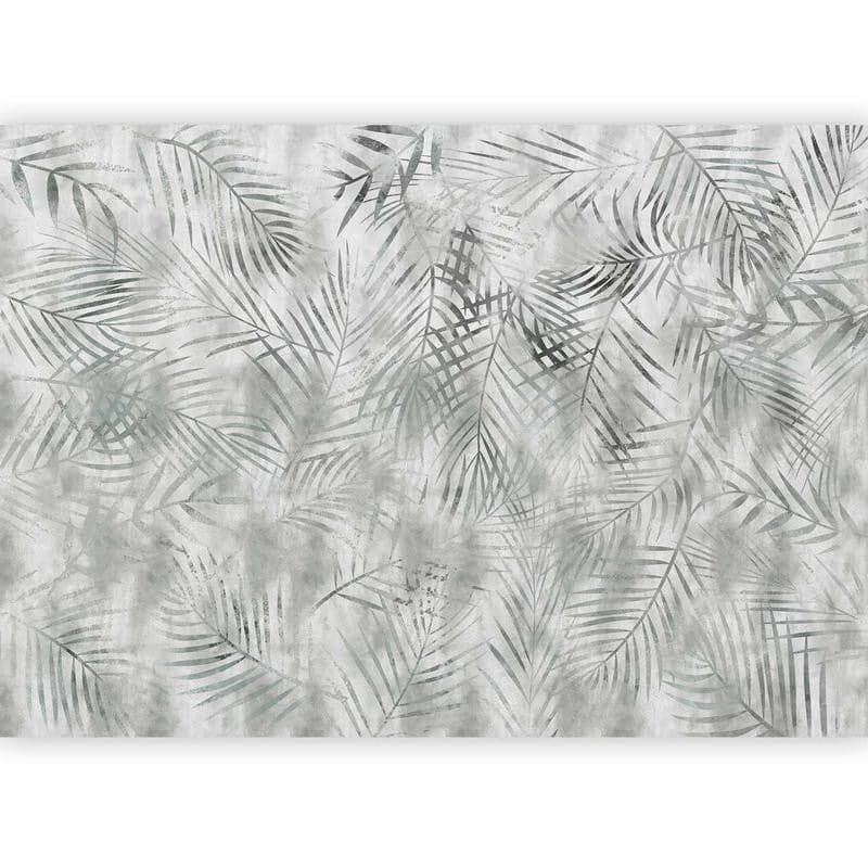 Carta da parati - Minimalist landscape - nature motif with grey exotic leaves in Carta da parati Collezione Casa - Trebisacce, commercioVirtuoso.it