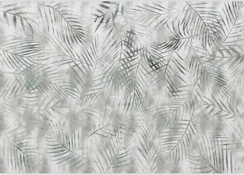 Carta da parati - Minimalist landscape - nature motif with grey exotic leaves in Carta da parati Collezione Casa - Trebisacce, commercioVirtuoso.it