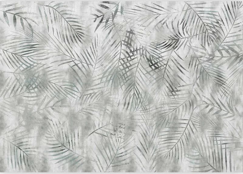 Carta da parati - Minimalist landscape - nature motif with grey exotic leaves in Carta da parati Collezione Casa - Trebisacce, commercioVirtuoso.it