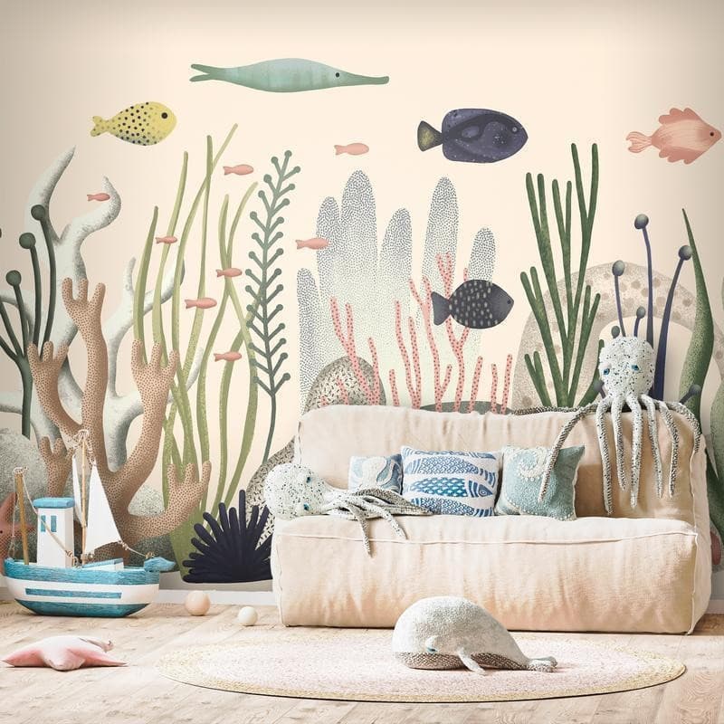 Carta da parati - Underwater World - Fish and Corals in Pastel Colours in Carta da parati Collezione Casa - Trebisacce, commercioVirtuoso.it