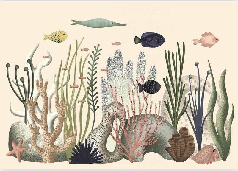 Carta da parati - Underwater World - Fish and Corals in Pastel Colours in Carta da parati Collezione Casa - Trebisacce, commercioVirtuoso.it