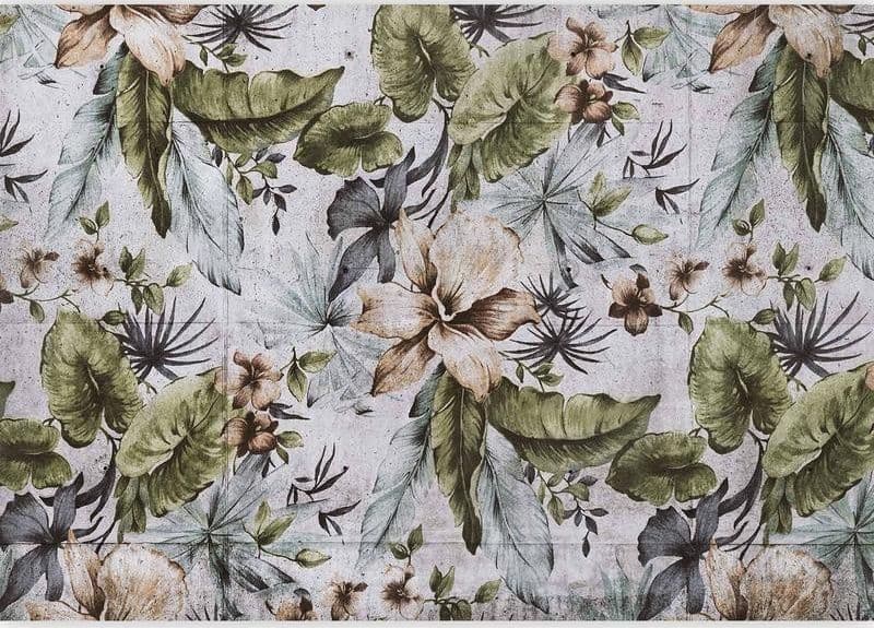 Carta da parati - Nature in retro style - jungle landscape with pale leaves and flowers in Carta da parati Collezione Casa - Trebisacce, commercioVirtuoso.it