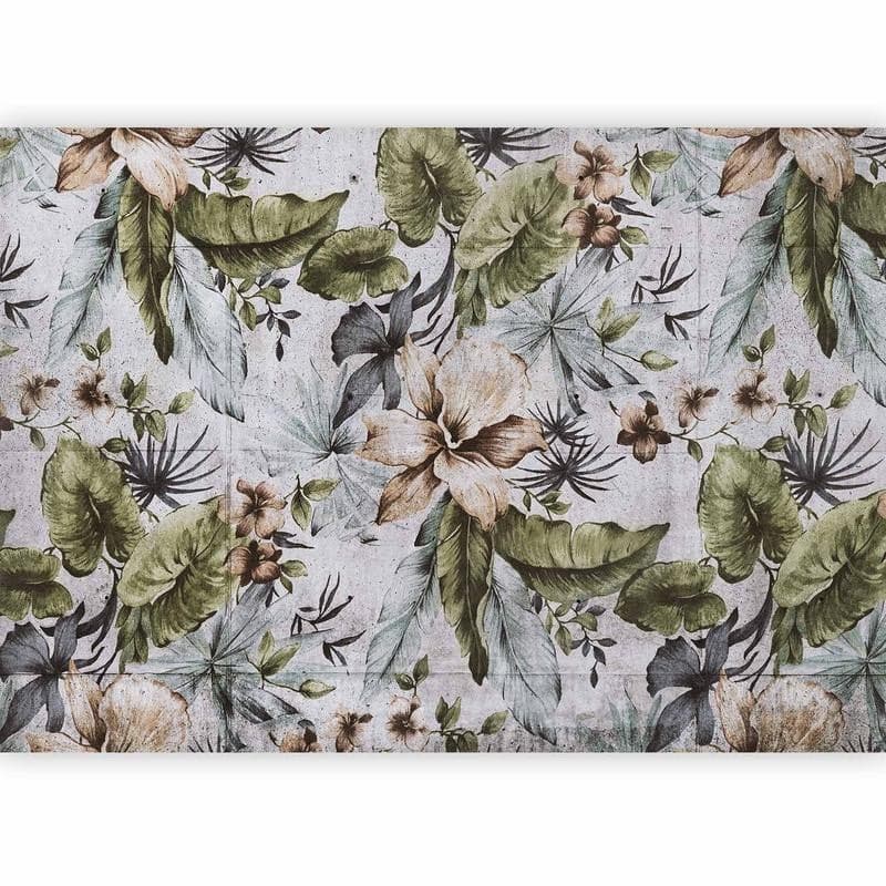 Carta da parati - Nature in retro style - jungle landscape with pale leaves and flowers in Carta da parati Collezione Casa - Trebisacce, commercioVirtuoso.it