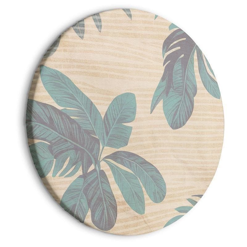 Quadro rotondo - Palm trees behind the mist - Showy palm leaves in a soft shade of green on a slightly wavy sand backgro in Poster e stampe Collezione Casa - Trebisacce, commercioVirtuoso.it