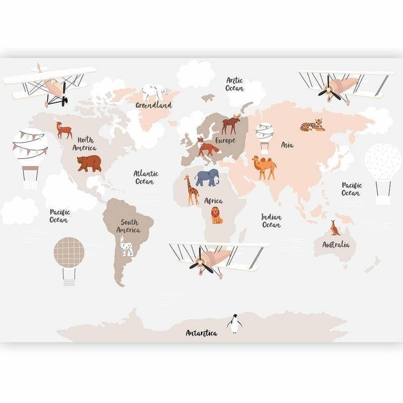 Carta da parati - World Map in Beige Tones for Childrens Room in Sticker da muro e lettere in legno Collezione Casa - Trebisacce, commercioVirtuoso.it