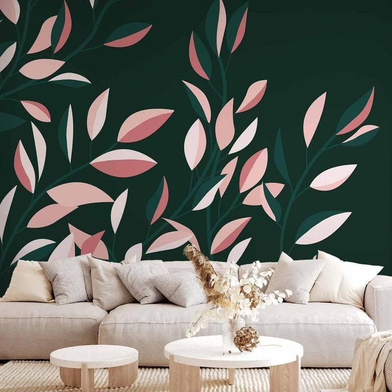 Carta da parati - Flowering vine - minimalist climbing leaves on a green background in Carta da parati Collezione Casa - Trebisacce, commercioVirtuoso.it