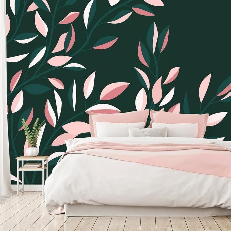 Carta da parati - Flowering vine - minimalist climbing leaves on a green background in Carta da parati Collezione Casa - Trebisacce, commercioVirtuoso.it
