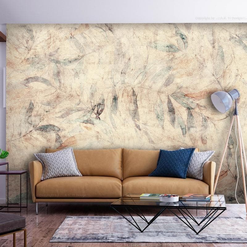 Carta da parati - Greek laurels - composition with leaves in patterns on a background in yellow tones in Carta da parati Collezione Casa - Trebisacce, commercioVirtuoso.it