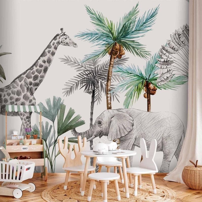 Carta da parati - Jungle Animals Wallpaper for Childrens Room in Cartoon Style in Carta da parati Collezione Casa - Trebisacce, commercioVirtuoso.it