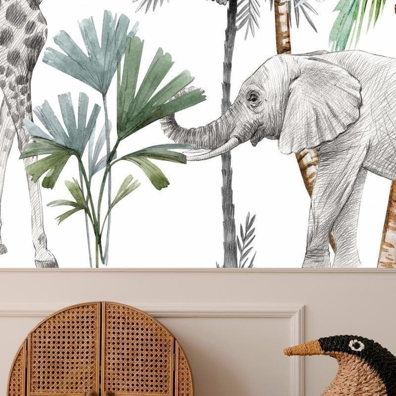 Carta da parati - Jungle Animals Wallpaper for Childrens Room in Cartoon Style in Carta da parati Collezione Casa - Trebisacce, commercioVirtuoso.it