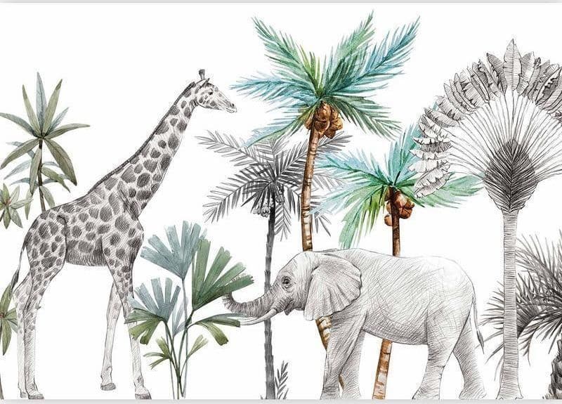 Carta da parati - Jungle Animals Wallpaper for Childrens Room in Cartoon Style in Carta da parati Collezione Casa - Trebisacce, commercioVirtuoso.it