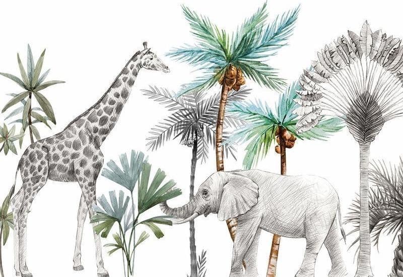 Carta da parati - Jungle Animals Wallpaper for Childrens Room in Cartoon Style in Carta da parati Collezione Casa - Trebisacce, commercioVirtuoso.it