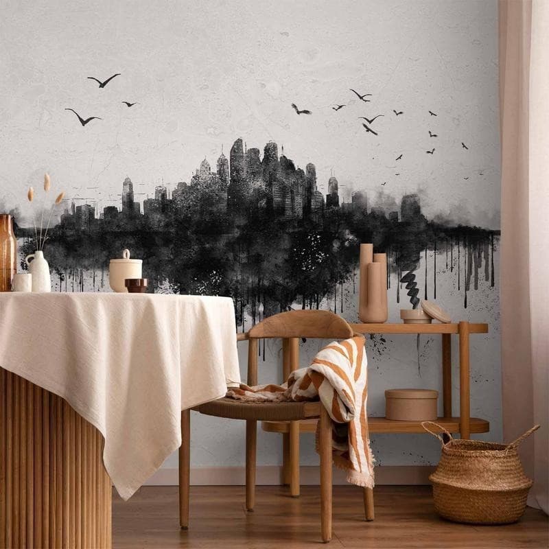 Carta da parati - Big city - abstract city skyline in black watercolour style in Carta da parati Collezione Casa - Trebisacce, commercioVirtuoso.it