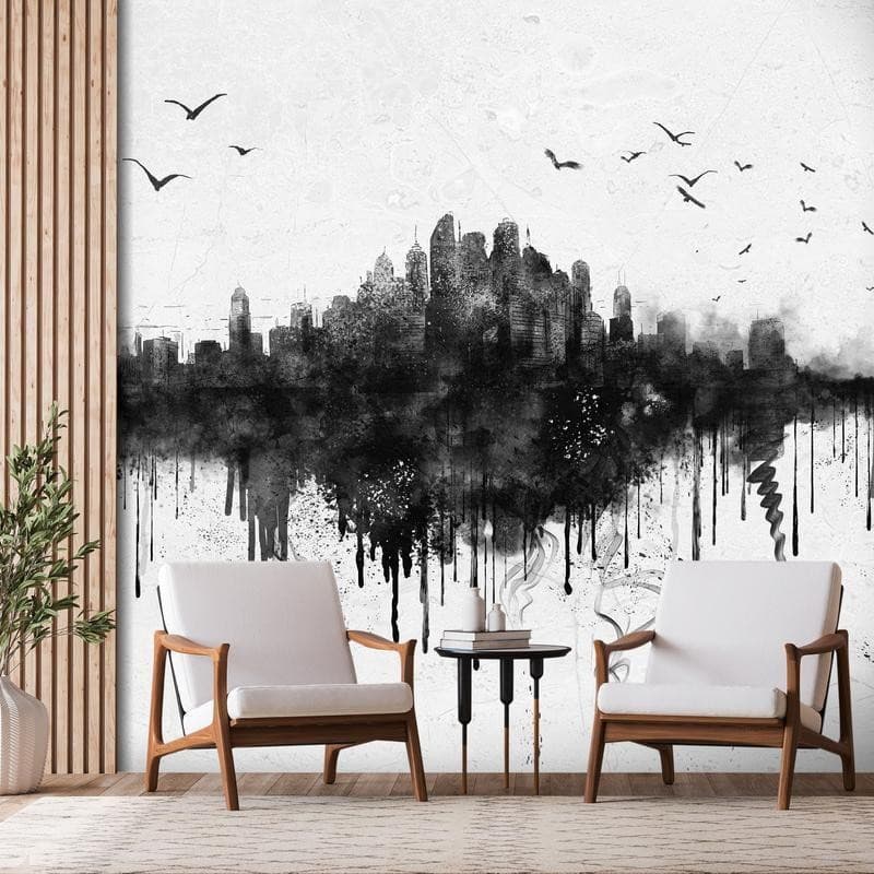 Carta da parati - Big city - abstract city skyline in black watercolour style in Carta da parati Collezione Casa - Trebisacce, commercioVirtuoso.it