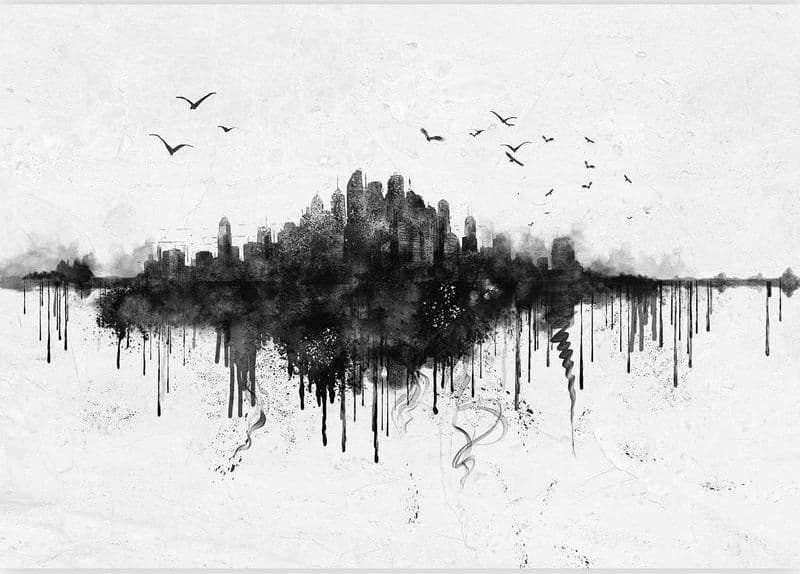 Carta da parati - Big city - abstract city skyline in black watercolour style in Carta da parati Collezione Casa - Trebisacce, commercioVirtuoso.it