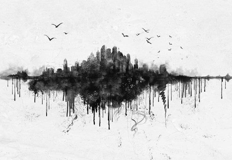 Carta da parati - Big city - abstract city skyline in black watercolour style in Carta da parati Collezione Casa - Trebisacce, commercioVirtuoso.it