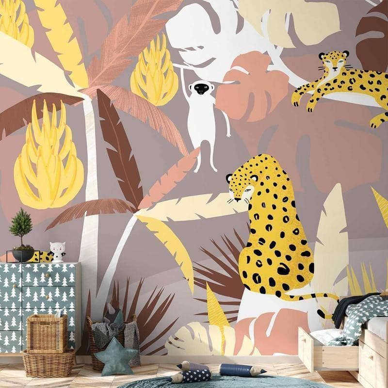 Carta da parati - Cheetahs in the jungle - landscape with exotic animals with palm trees for children in Carta da parati Collezione Casa - Trebisacce, commercioVirtuoso.it