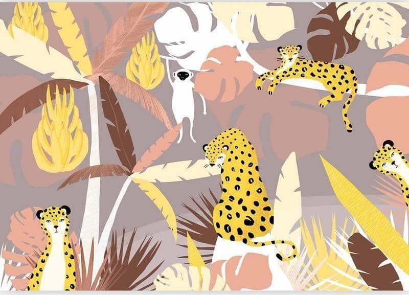 Carta da parati - Cheetahs in the jungle - landscape with exotic animals with palm trees for children in Carta da parati Collezione Casa - Trebisacce, commercioVirtuoso.it