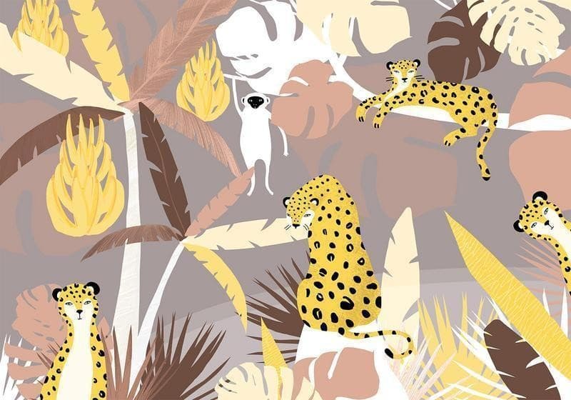 Carta da parati - Cheetahs in the jungle - landscape with exotic animals with palm trees for children in Carta da parati Collezione Casa - Trebisacce, commercioVirtuoso.it