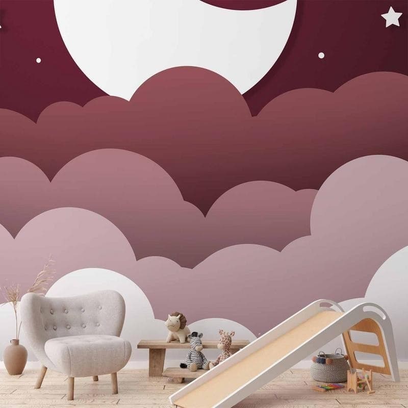 Carta da parati - Moon dream - clouds in a maroon sky with stars for children in Carta da parati Collezione Casa - Trebisacce, commercioVirtuoso.it